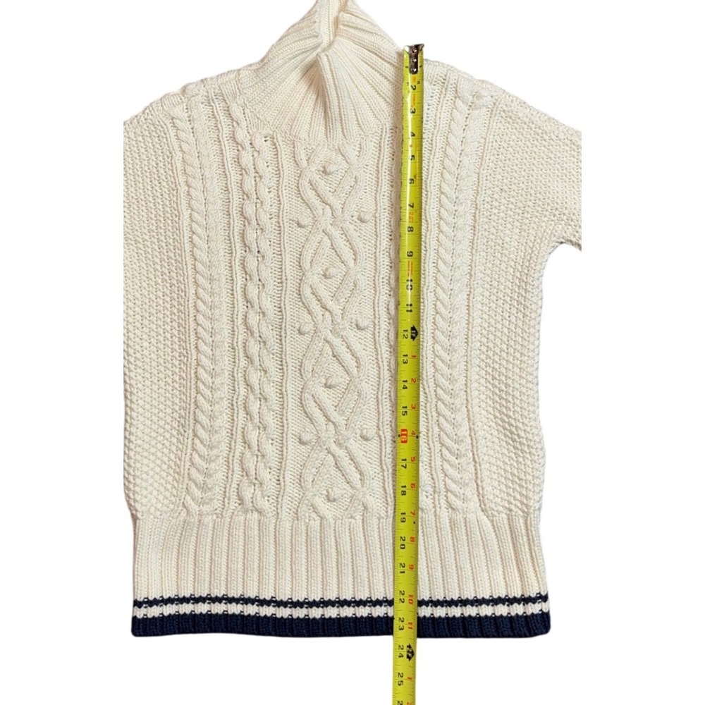 Vineyard Vines Cable Knit Turtleneck‎ Sweater Cream Navy Stripe XS - Picture 3 of 11